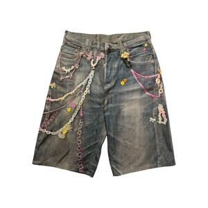 Trompe L’Oeil Graphic printed charm denim shorts
